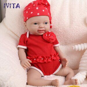 IVITA 15'' Squishy Silicone Girl Newborn Doll Reborn Open Eyes Smiling Baby Doll